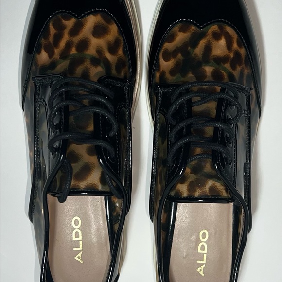 Aldo Shoes - ALDO Y2K Grunge Glam Clear Patent Leopard Print Sassafras Platform Oxfords Sz 8